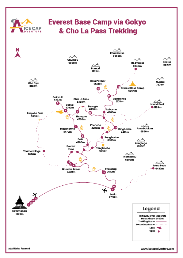 Everest Base Camp via 2 High Passes Trekking Map